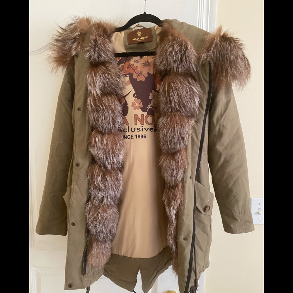 Mila Nova Fox fur Khaki warm parka!